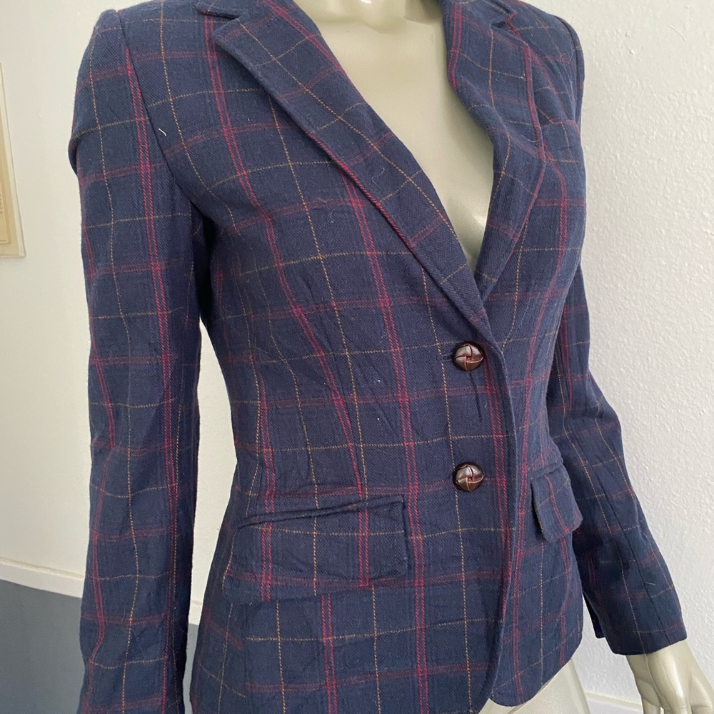 H&M Women's Dark Blue Plaid Blazer/coat/jacket Sz 6
